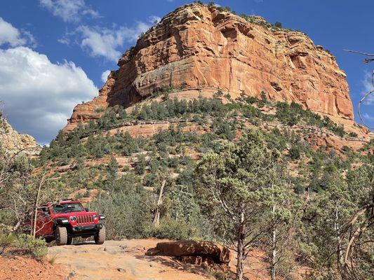 On the trail with Lucy the red Jeep