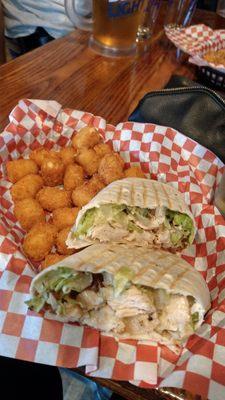 Chicken caesar wrap with tater tots