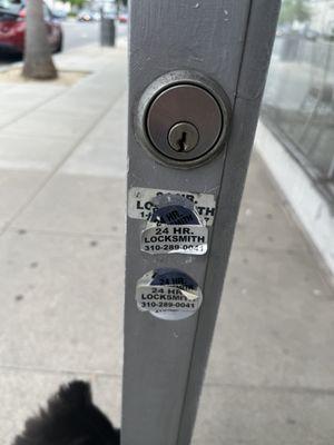 This is what Wilshire locksmith does all over town.  Stick your sh*tty stickers up your *ss Wilshire locksmith.