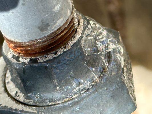 The bubbles are where the gas is leaking after repair by Pablo's of Fast and Easy plumbing