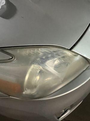 This is one of the headlights as you can see it's BEYOND YELLOW.I spent my own money and got detail cleaner and buffed it clean