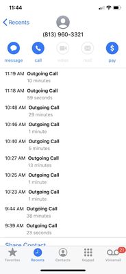 This is the log of me trying to call   The 1 min or sec is where is just stops ringing.