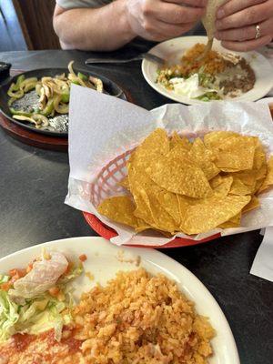 Fajitas and enchilada plate