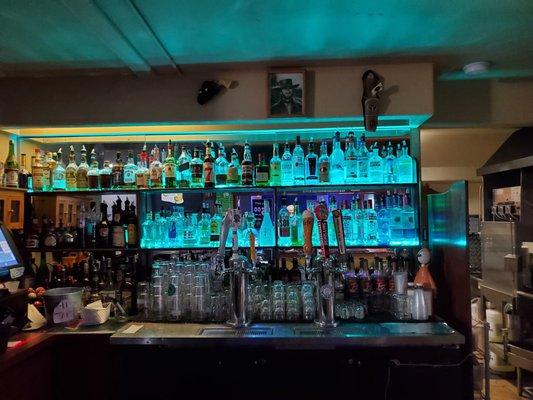 Our full bar with spirits of all types, 6 beers and ciders on tap, and a full beer and cider fridge