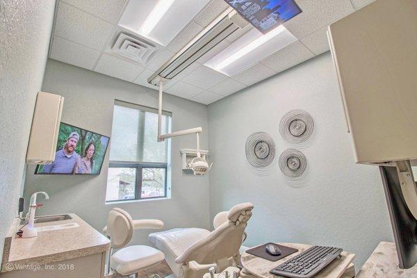 Our patients find comfort with the TV overhead that distracts them from their treatments!