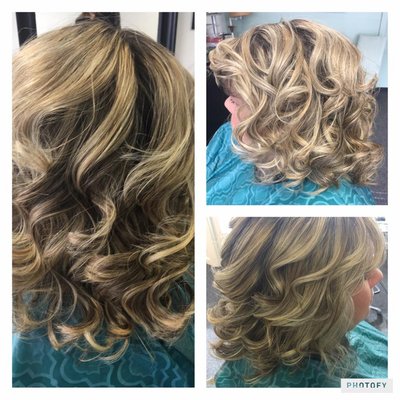 Curls with iron & blonde highlights. By Brittany.