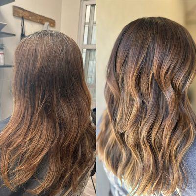 Full balayage, base color and haircut