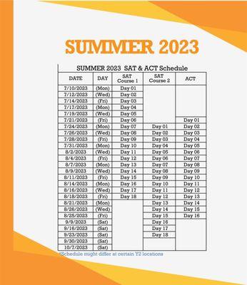 SAT Summer Camp 2023 daily schedule