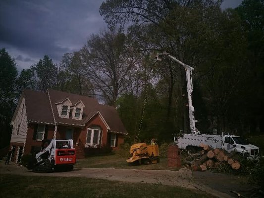 Our bucket truck trimming a tree.