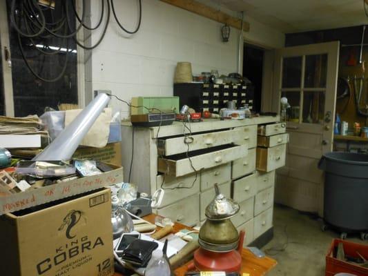 Wonderful vintage tool cabinet with lots of drawers.