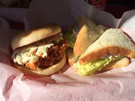 Carolina Pulled Pork BBQ sandwich and  Chicken Salad sandwich