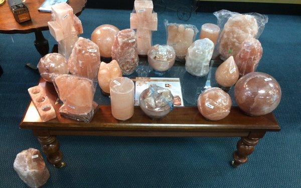 We have a great selection of Himalayan Salt Lamps!  Known to calm the environment and cleanse the air, these are an excellent night light!