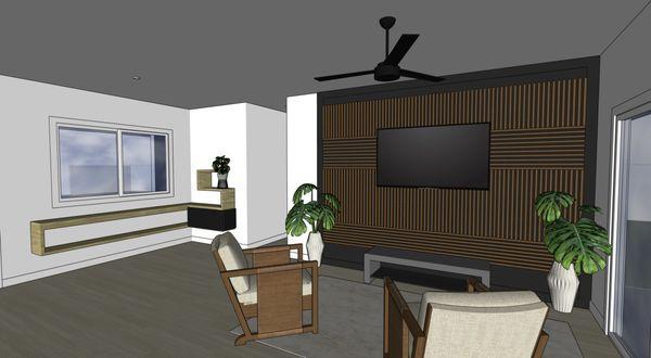 Accent wall idea #5 for interior living room in 3D model, interior design.