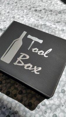 Laser engraved leather wine tool set