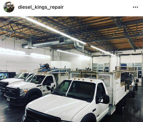 Our shop is full, love these diesels!! Stop by and check out the set up