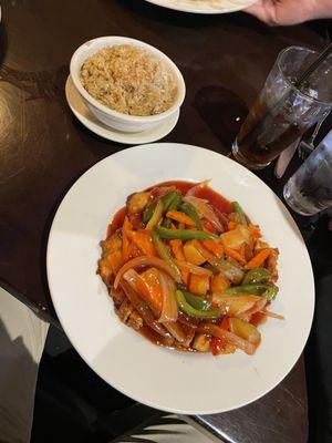 Rain's Sweet & Sour Chicken with a side of fried rice