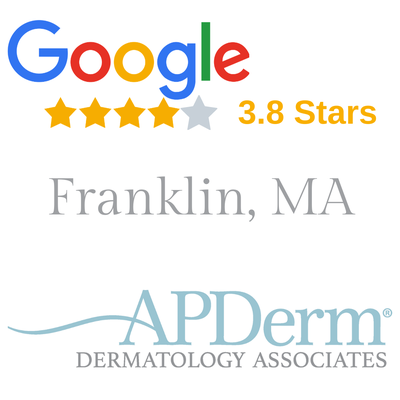 Google 3.8 Star rating for Dermatology Associates in Franklin MA.