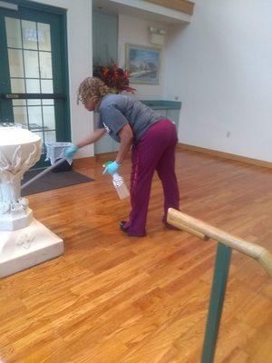 Cleaning and shining the hardwood floors look very good to our customers they keep calling us back for continuous cleaning.