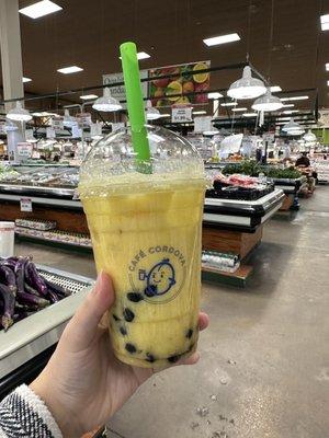 Mango fruit tea with tapioca boba