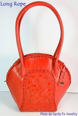 Long Rope Tooled Leather Orange Purse with Tooled Violets