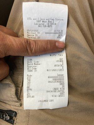 gas receipt with additional fee