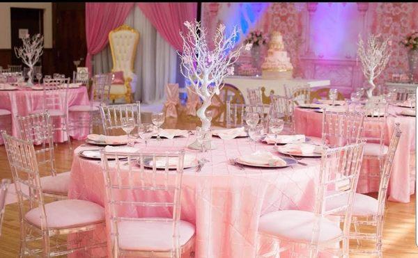 crystal chiavari chair ,centerpiece,charge plates and more