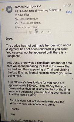 There are so many victims of this Lawfirm who ended Street poor when hiring them. James/jim hornsbuckle and Gomez.