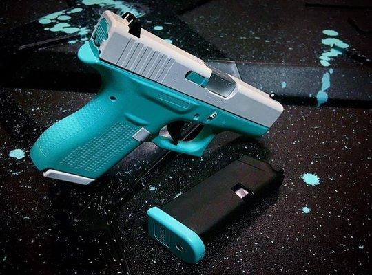 Armory Valentine - Glock 43, Cerakoted in Snow White and Tiffany Blue.