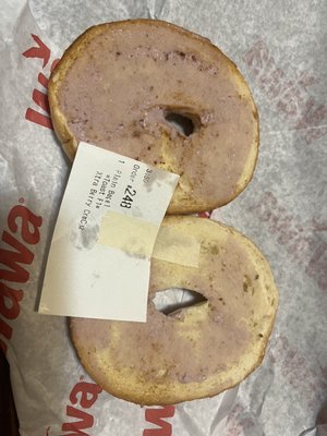 The ticket says extra mixed berry cream cheese, and this is what I got, as well as they had messed up my sandwhich as well.