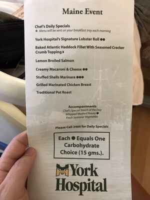 York Hospital dinner menu