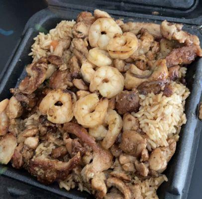 Teriyaki chicken and shrimp with fried rice