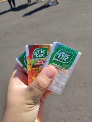 They gave out free tic tacs haha