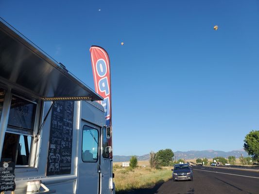 It's a beautiful day for a peach London fog. Even the hot air balloons showed up!