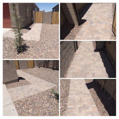 Paver pathway and trashcan landing with 7/8" Apache Brown