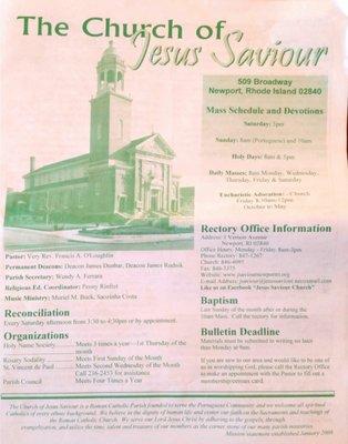 Church bulletin of The Church of Jesus Saviour (also Jesus Saviour Roman Catholic Church)