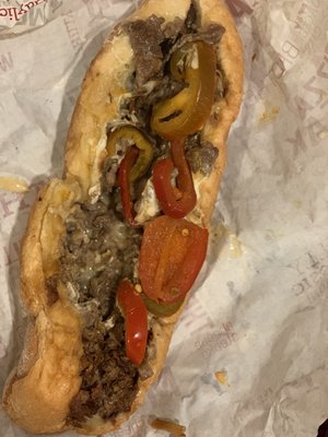 Large Classic Philly Cheese Steak (w grilled onions, hot peppers & extra cheese)