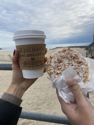 Coconut creme donut and latte