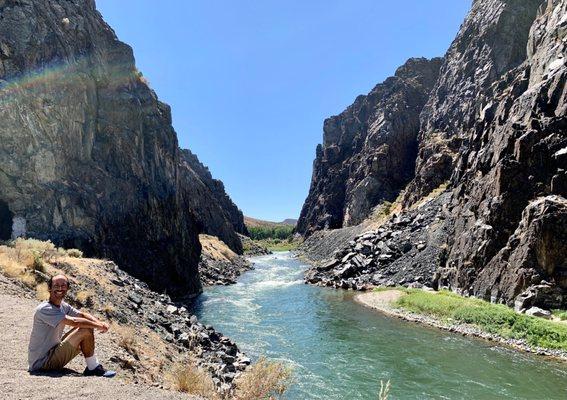 Stopping to genuinely appreciate the setting along Wind River Canyon Scenic Byway.