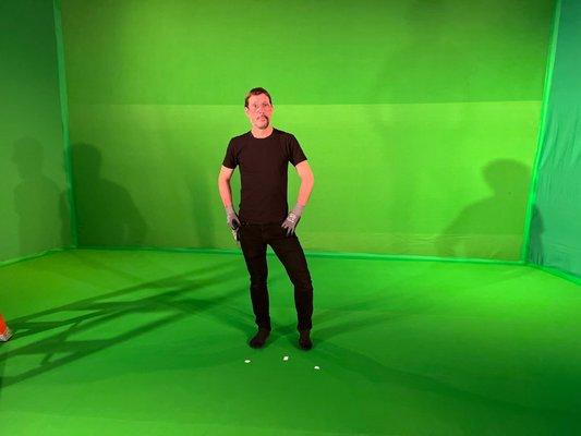 We built this seamless three-sided green screen for a special effects shot.