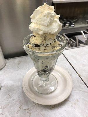 Oreo Sundae with whipped cream and malted milk powder