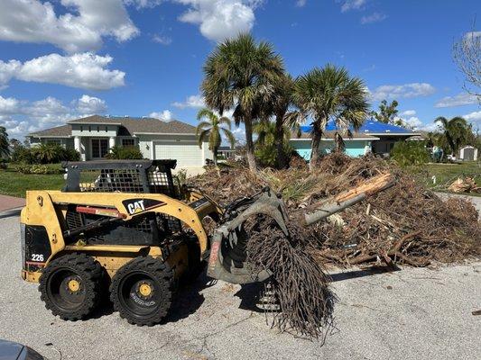 Stacking up some trash from the hurricane