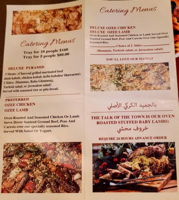 Their menu back the catering options and a few other things if you wish to have for a party and prices