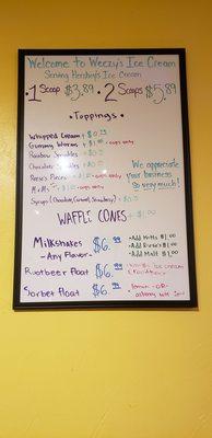 Menu with prices