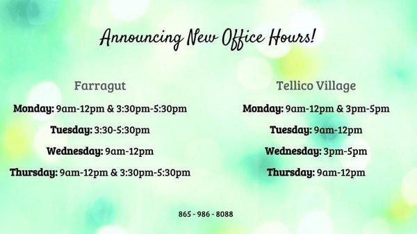 Office hours for both offices