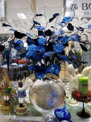 blue and silver christmas decoration.