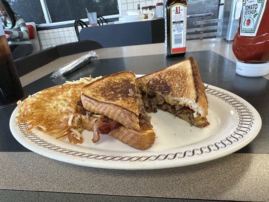 Texas Bacon Cheesesteak Melt with Hashbrowns