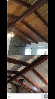 Before and after picture of ceiling That was painted