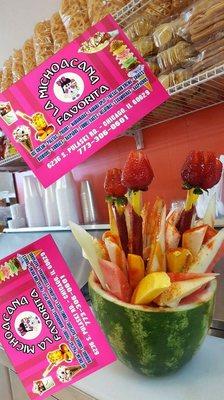 Come in a try our delicious Sandia Loca (crazy watermelon). Mixed with different fruit on the inside.