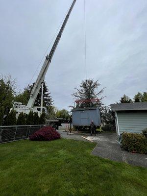 Shed and crane