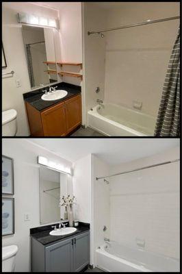 Before and after photo of the bathroom